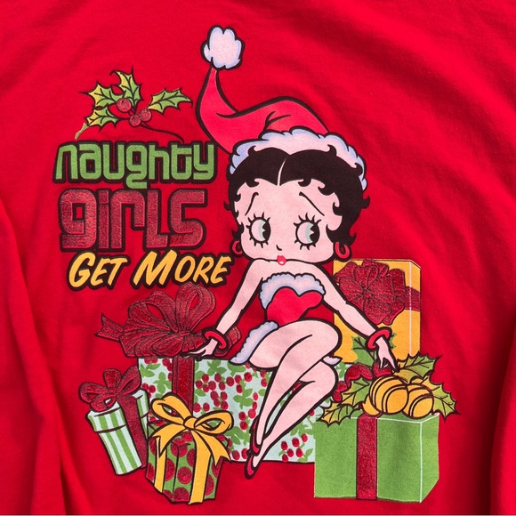 Vintage 1990s a red Christmas Holiday Betty Boop Crewneck Sweatshirt Size XL - Picture 2 of 4